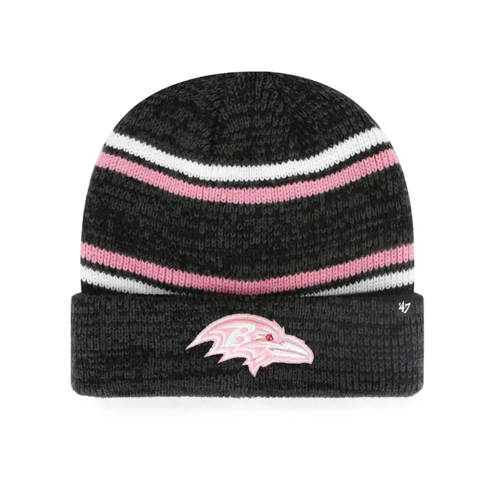 Baltimore Ravens NFL Bonnet revers tricoté rayé chiné NOIR/ROSE
