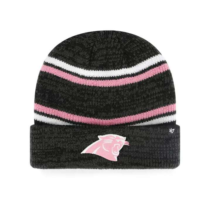 Carolina Panthers NFL Bonnet à Revers Marled Stripe MB Noir/Rose