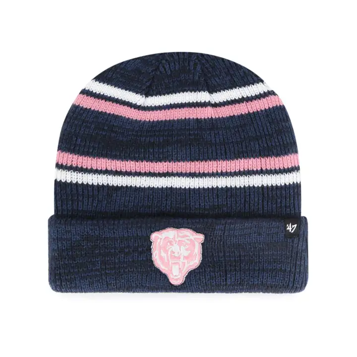 Bonnet tricoté à revers Chicago Bears NFL Marled Stripe BLEU MARINE/ROSE