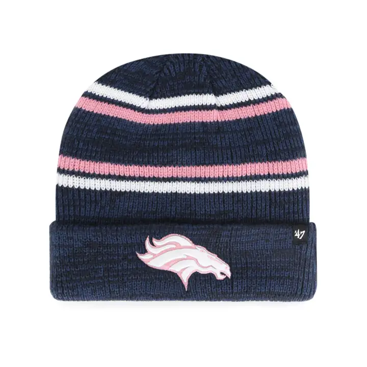 Denver Broncos NFL Bonnet en maille rayée chinée Marine/Rose