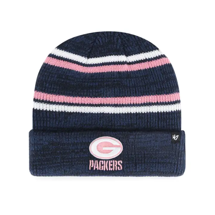 Green Bay Packers NFL Marled Stripe MB Cuff Knit MARINE/ROSE