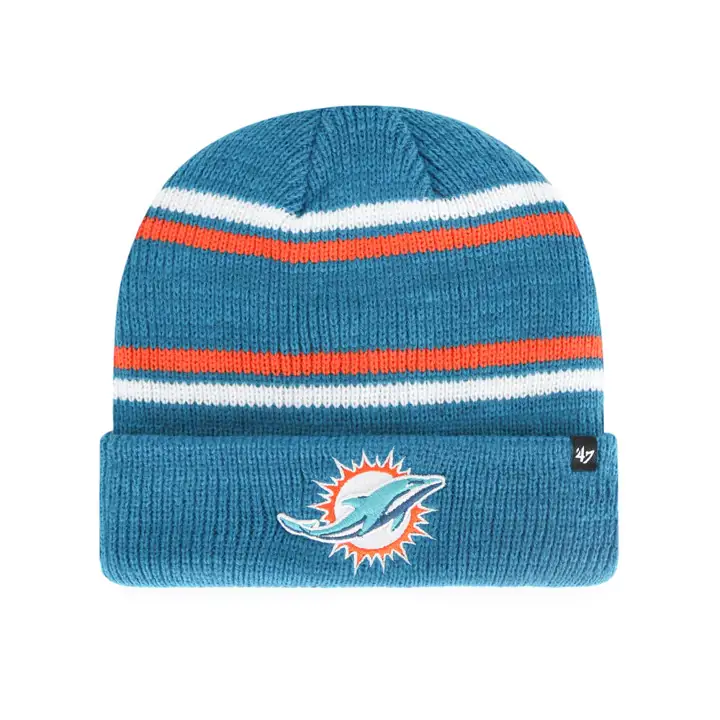 Bonnet tricoté Miami Dolphins NFL Marled Stripe MB avec manchette AQ/ORG