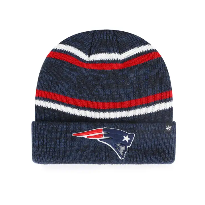 New England Patriots NFL Bonnet à revers en maille chinée (Bleu marine/Rouge)