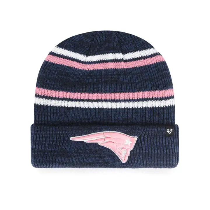 Bonnet tricoté à revers New England Patriots NFL, rayures chinées, MARINE/ROSE