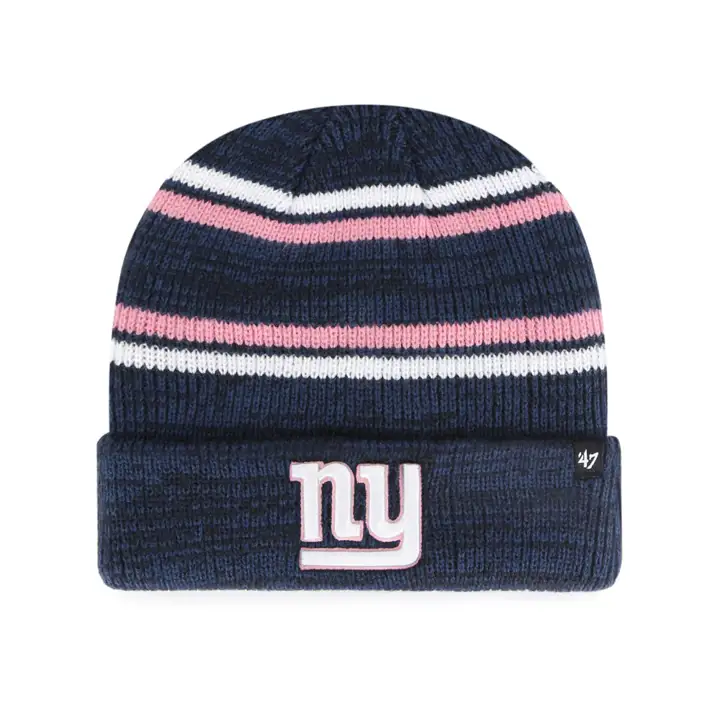 New York Giants NFL Bonnet en tricot à rayures chinées avec revers Bleu marine/Rose