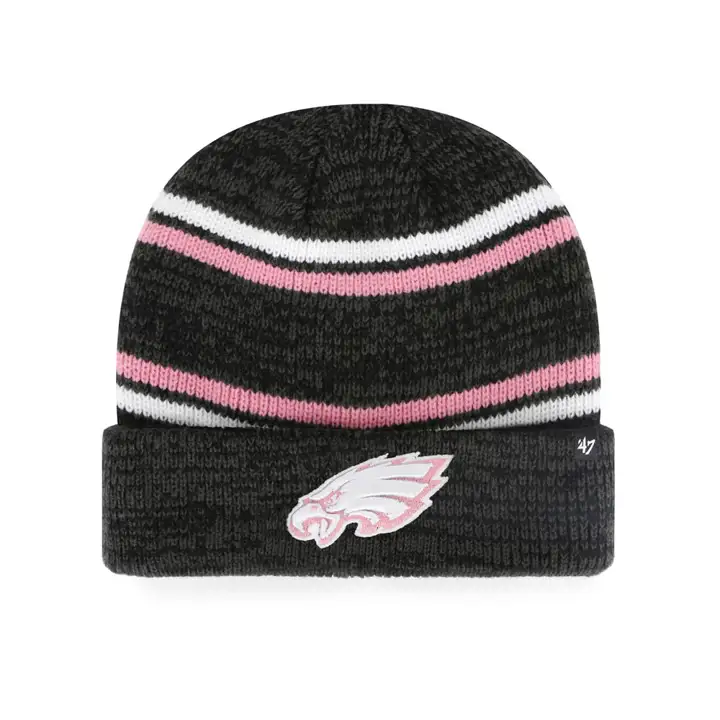 Bonnet NFL Philadelphia Eagles rayé chiné à revers – Noir/Rose
