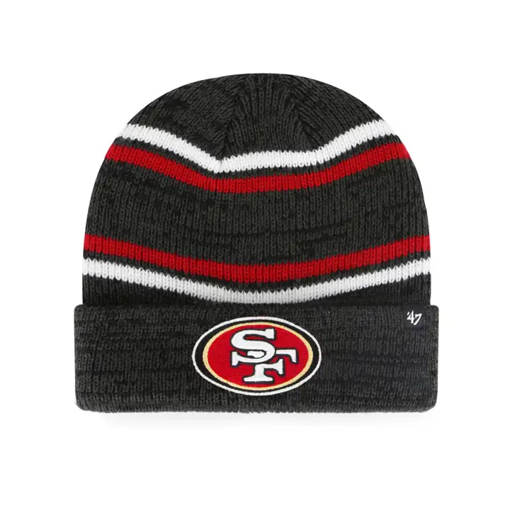 San Francisco 49ers NFL Bonnet en maille rayée chinée MB Manchette Noir/Rouge