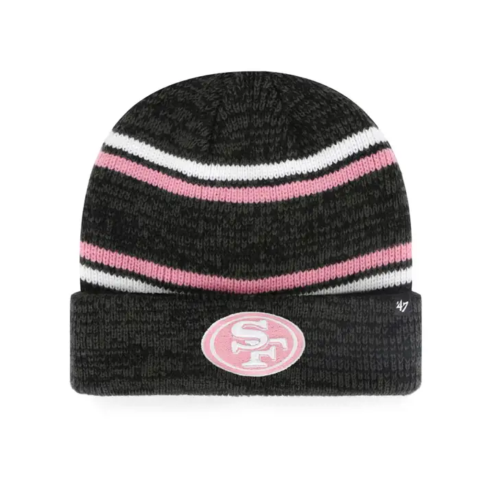 San Francisco 49ers NFL Bonnet en tricot rayé chiné avec revers BLK/PNK