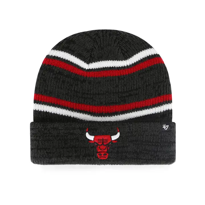 Bonnet tricoté Chicago Bulls NBA MB à rayures chinées NOIR/ROUGE