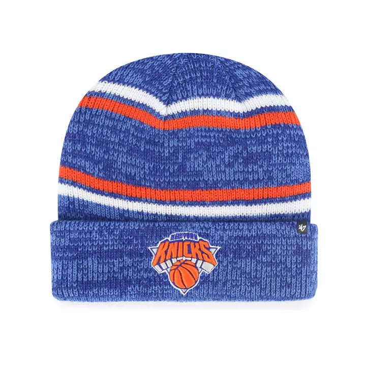 New York Knicks NBA Bonnet à Revers Tricoté à Rayures Chinées RBL/ORG