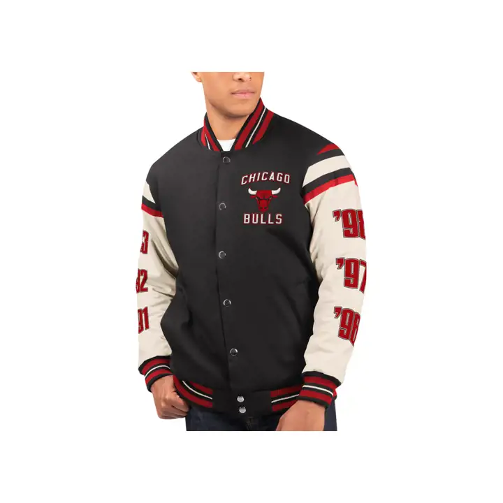 Blouson Teddy commémoratif de la formation victorieuse des Bulls de la NBA noir
