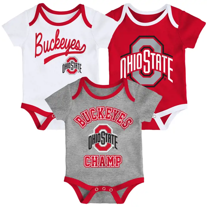 Ensemble 3 pièces de l'Ohio State Buckeyes NCAA pour bébés, champion, 19, rouge