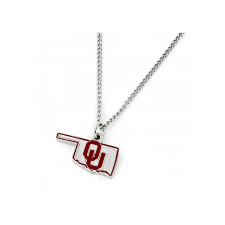 Collier motif État de l'Oklahoma argenté/rouge