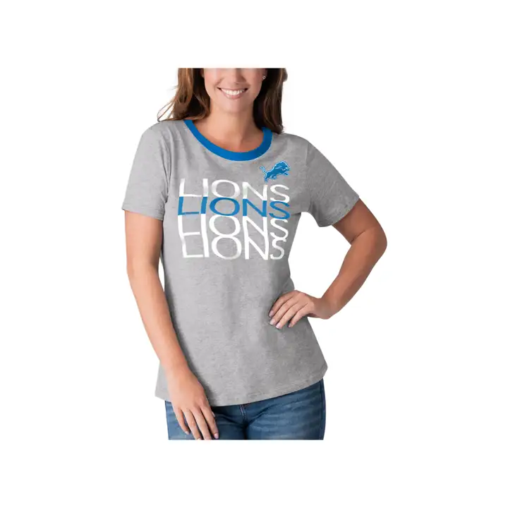 T-shirt invaincu NFL pour femme des Detroit Lions, manches courtes, gris/bleu 19