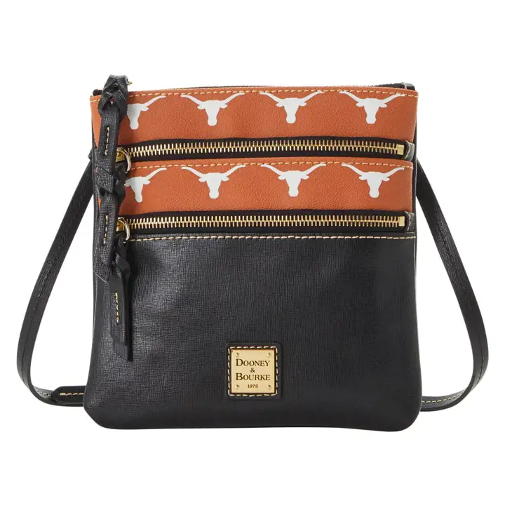 Sac bandoulière triple zip Texas Longhorns Saffiano Marron
