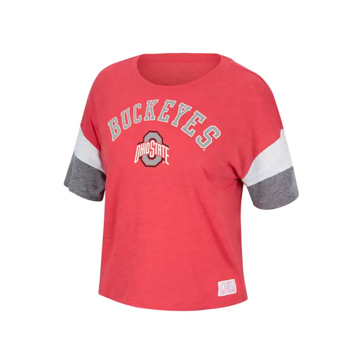 T-shirt à rayures sur les manches pour femme Ohio State Buckeyes NCAA 19 RE
