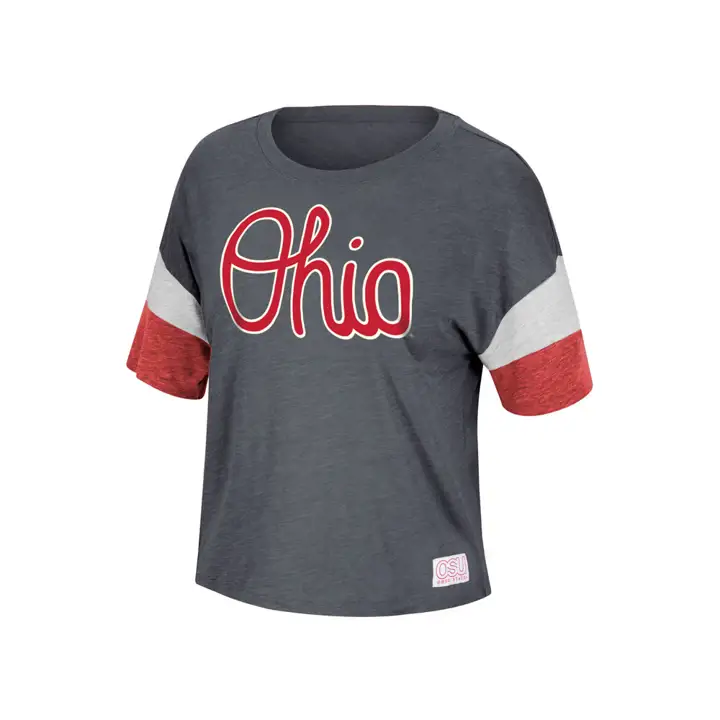 T-shirt à rayures sur les manches pour femme Ohio State Buckeyes NCAA 19 GR