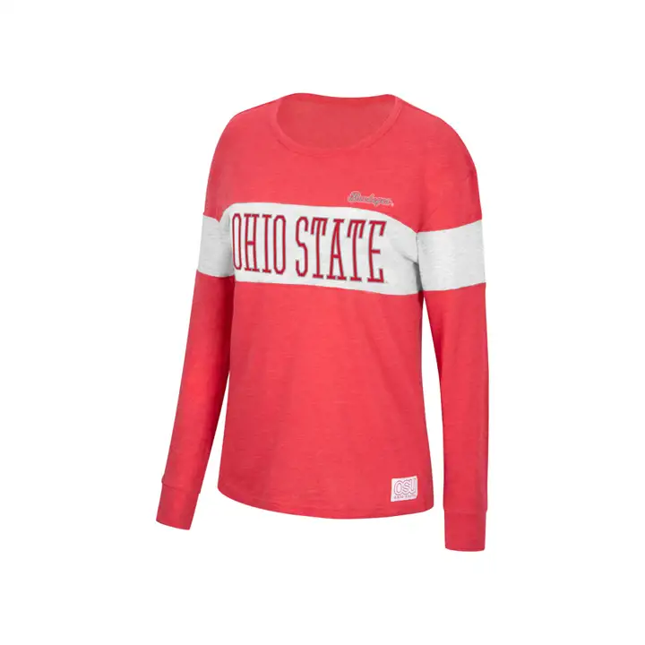 T-shirt à manches longues Ohio State Buckeyes pour femme - Coloris contrastés - 19 ROUGE/C
