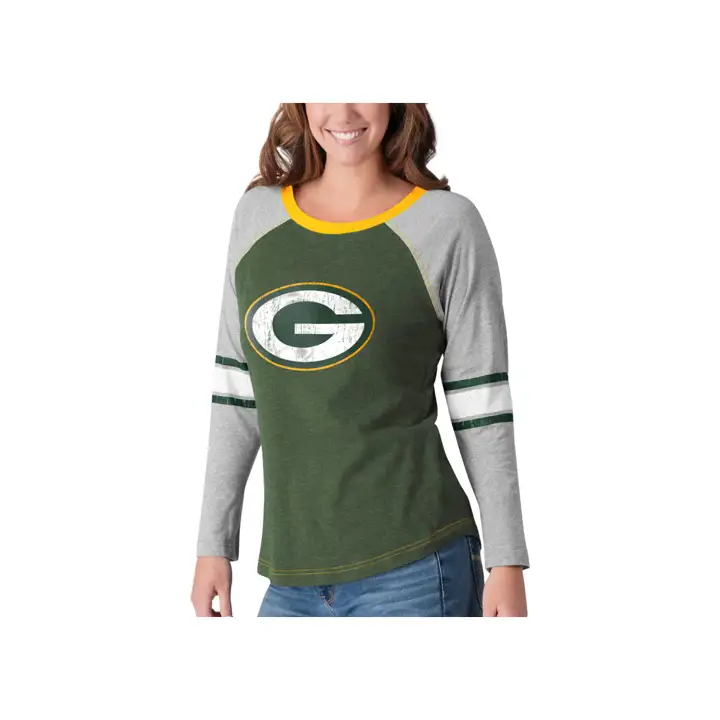 Green Bay Packers NFL Tee-shirt Femme Manches Longues Top Pick 19 vert/gris/blanc