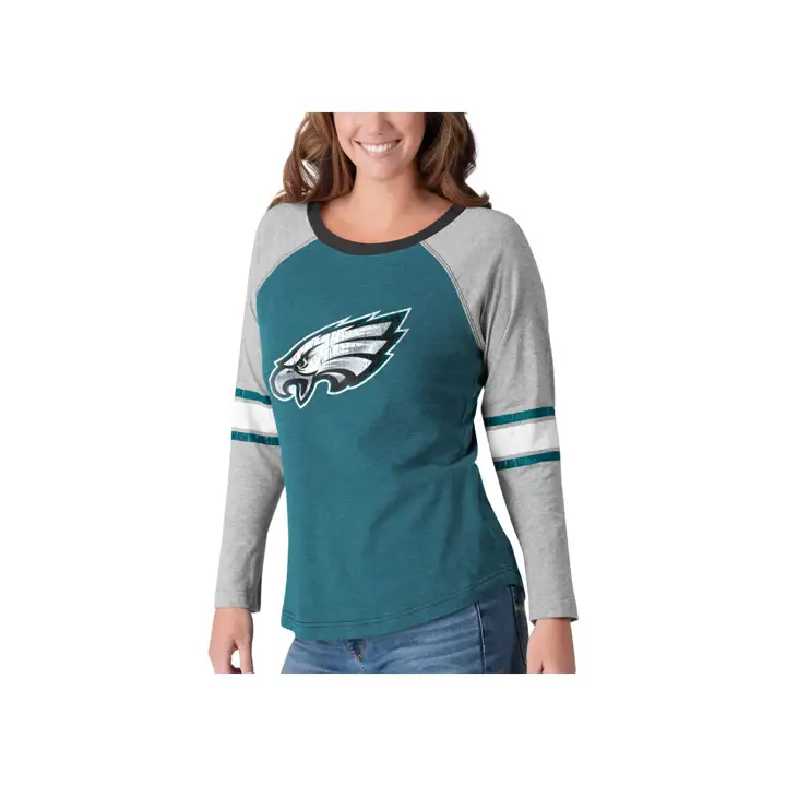 T-shirt à manches longues NFL pour femme Philadelphia Eagles Top Pick 19 sarcelle/gris