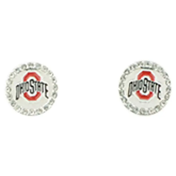 Boucles d'oreilles clous Ohio State Buckeyes (logo cercle) argent/rouge