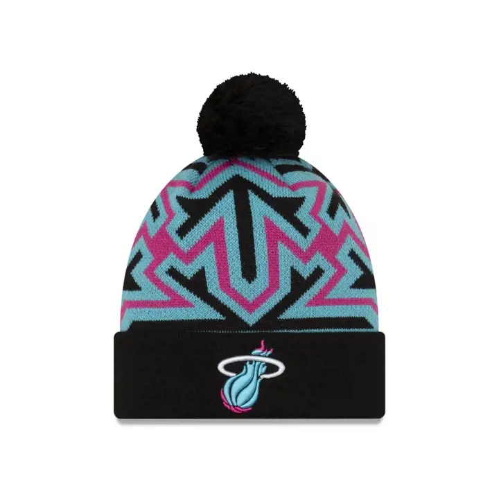 Miami Heat NBA BONNET À POMPON EN MAILLE NOIR LOGO SURDIMENSIONNÉ