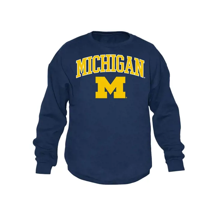 Sweat-shirt ras du cou de taille moyenne NCAA Wolverines du Michigan bleu marine