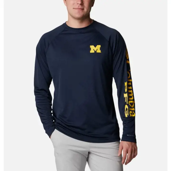 T-shirt à manches longues Michigan Wolverines NCAA Terminal Tackle bleu marine