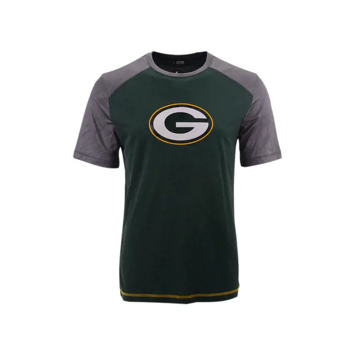 T-SHIRT RAS DU COU VERT ET OR PACKERS A/SS – Motif Géométrique Texturé Fusionné AST
