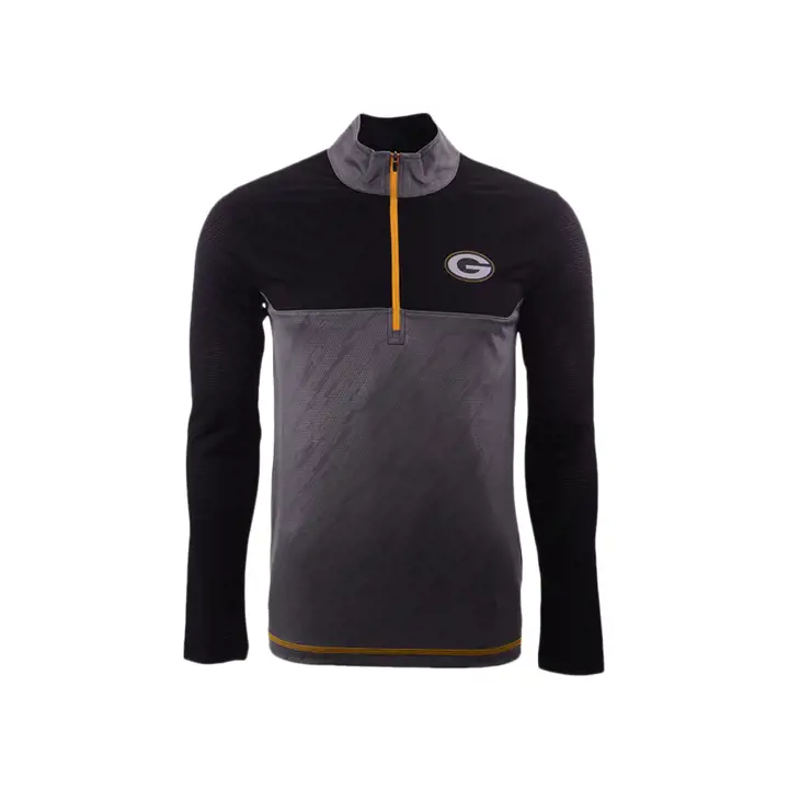 PULL VERT-JAUNE MOITIÉ ZIPPÉ COL MONTANT Rayures géométriques Fuse Ast