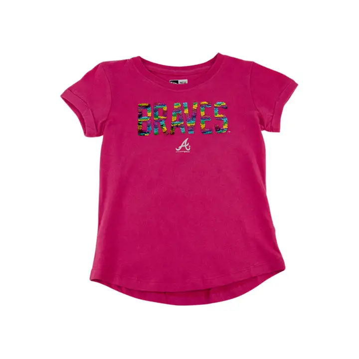T-shirt à sequins réversibles MLB Atlanta Braves pour jeunes filles 20 PNK