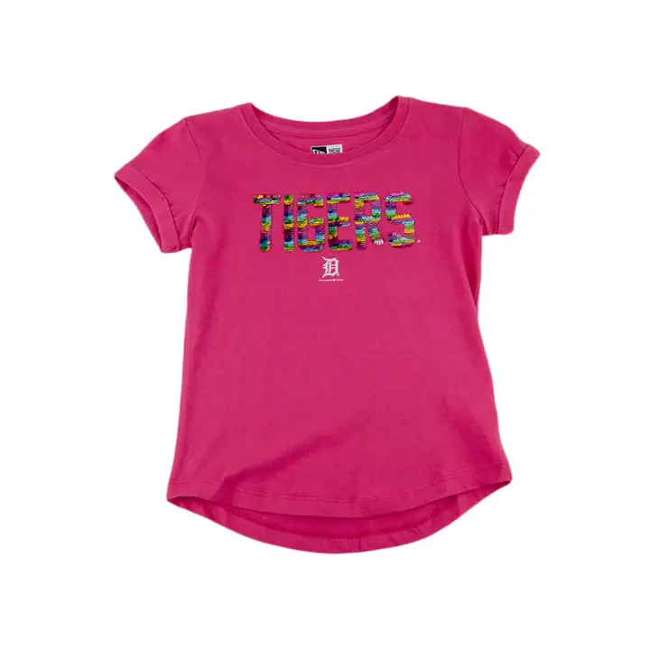 T-shirt à sequins réversibles MLB Detroit Tigers pour jeune fille 20 ROSE