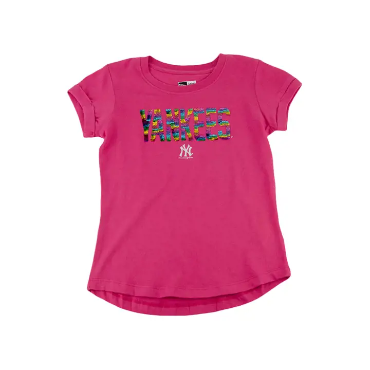 T-shirt MLB pour filles New York Yankees avec paillettes réversibles 20 Rose
