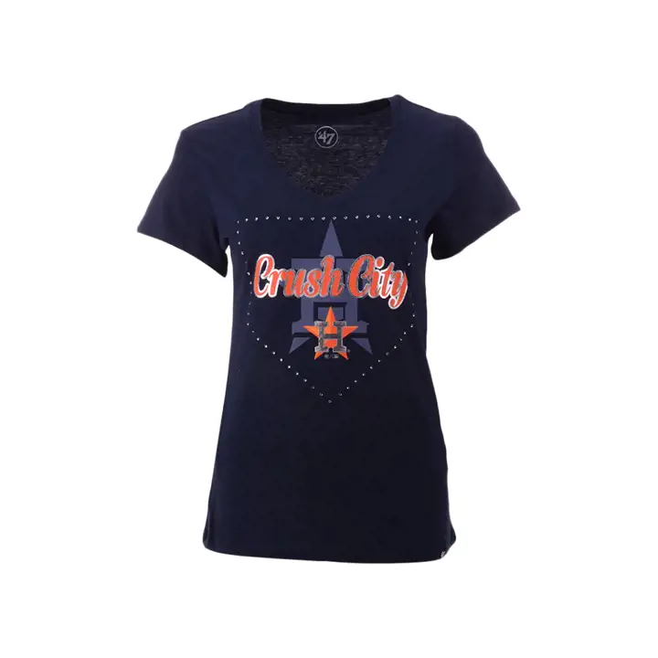 T-shirt col en V ultra-rival à slogan domicile MLB pour femme HOUSTON ASTROS