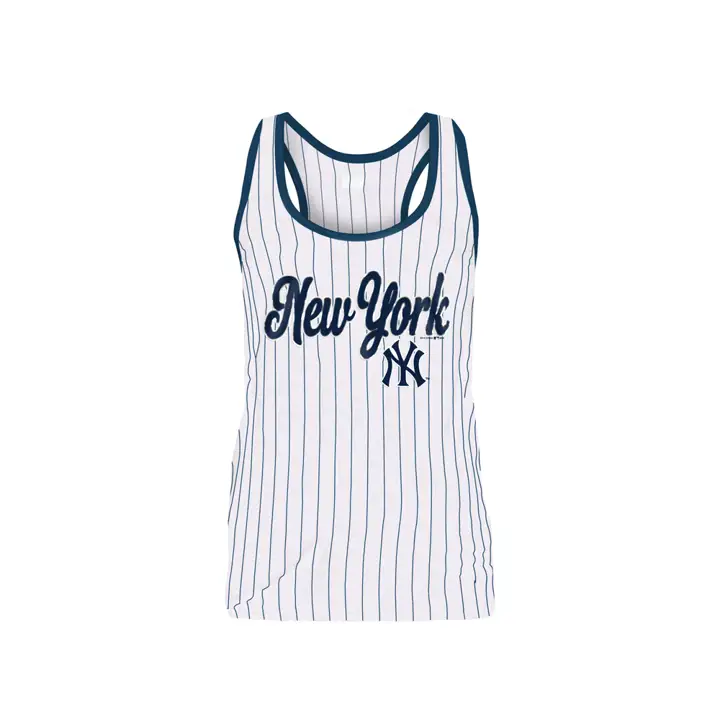 Débardeur rayé pour femme MLB New York Yankees 20 BLANC/BLEU MARINE