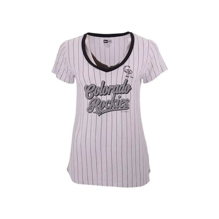 T-shirt à col en V rayé pour femme Colorado Rockies MLB 20 BLANC
