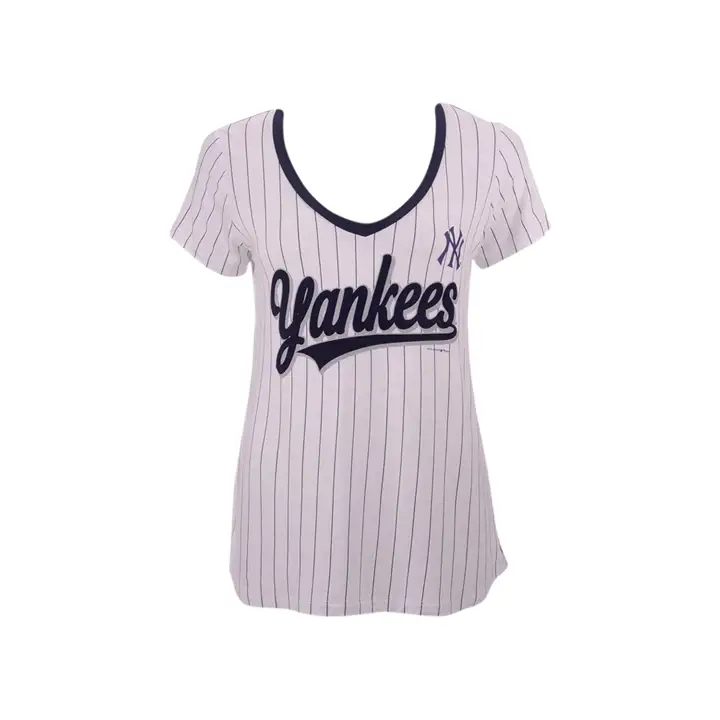 T-Shirt Femme MLB Col V Rayé New York Yankees 20 BLANC