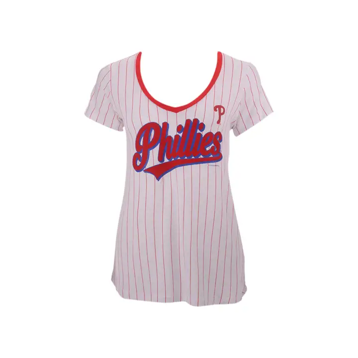T-shirt à rayures en V pour femme Philadelphia Phillies MLB 2