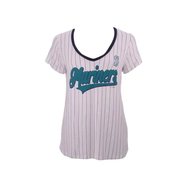 T-shirt Femme Col V Rayé Seattle Mariners MLB 20 BLANC