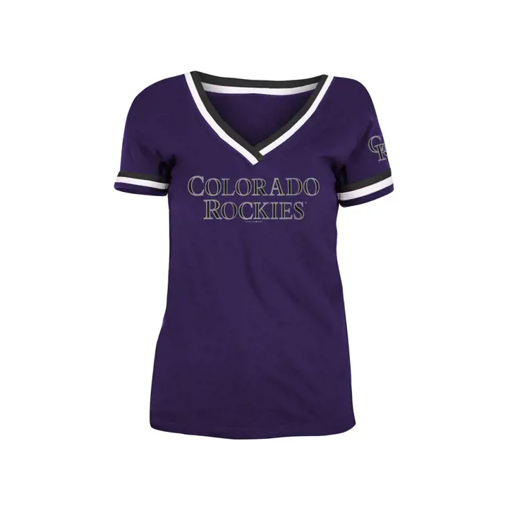 T-shirt Femme Colorado Rockies MLB Col et Manches Contrastés 20 PUR/BLC