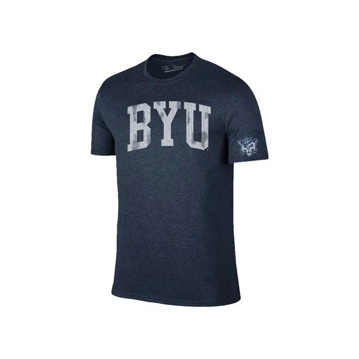 T-shirt BYU Cougars NCAA surdimensionné en mélange de tissus à double texture et à motif en arche – Marine