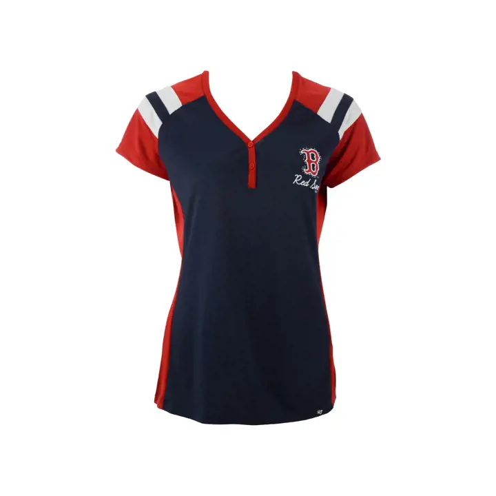 RED SOX MLB T-shirt de baseball femme Triple Play Henley 20 BLEU MARINE/ROUGE