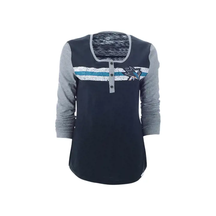 SAN JOSE SHARKS LNH LNF F Vrais classiques Rayures Henley AST