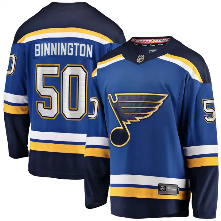 Maillot de joueur Blues de la LNH Breakaway Jordan Binnington bleu