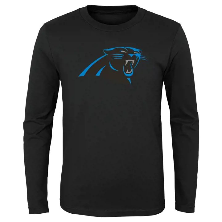 T-shirt à manches longues noir NFL Panthers pour jeune avec logo principal