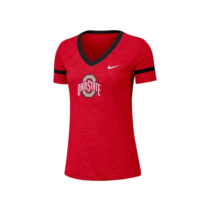 T-Shirt Col V Femme Slub NCAA Buckeyes de l'Ohio State 20 ROUGE