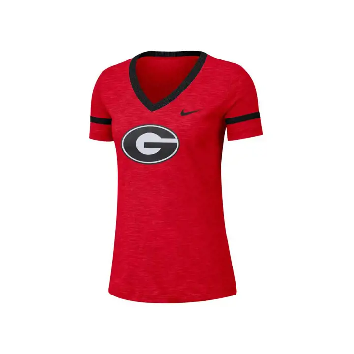 T-Shirt Col V Femme Georgia Bulldogs NCAA Slub 20 ROUGE