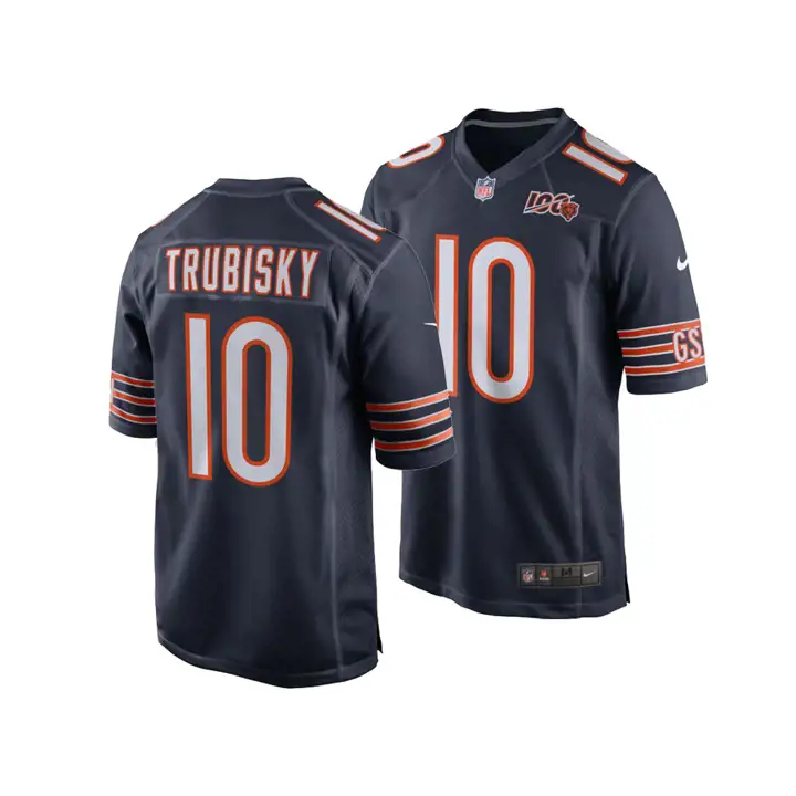 Maillot de match patch 100e anniversaire NFL des Bears Mitchell Trubisky marine