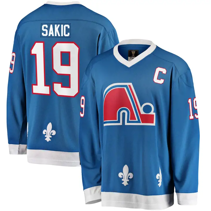 Maillot vintage de joueur des Nordiques de la LNH Joe Sakic LBL