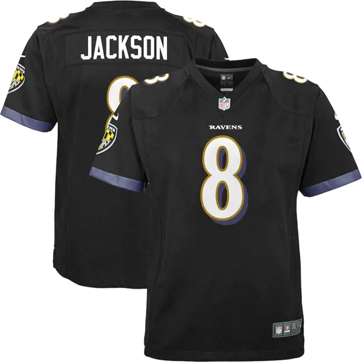 Ravens NFL Maillot de match jeune Lamar Jackson noir